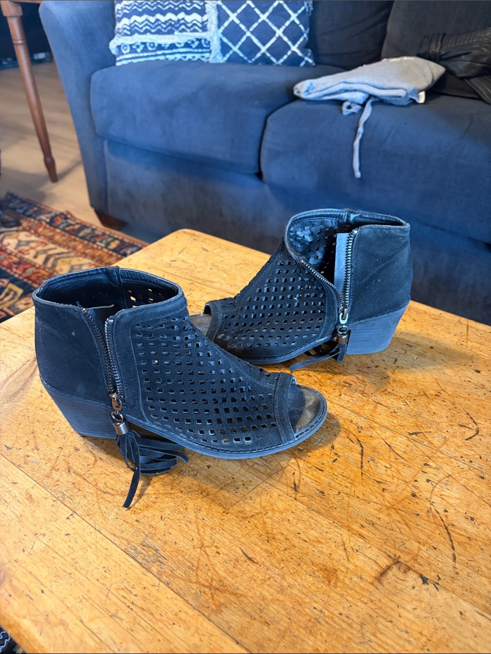 Women’s Black Perforated Peep-Toe Ankle Booties